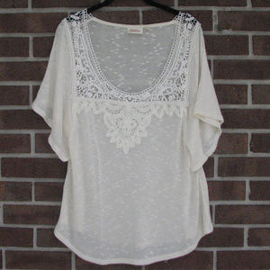 Anthropologie Deletta knit blouse with lace detail